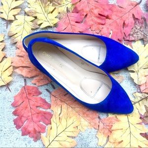 Royal blue faux suede classic flats almond toe
